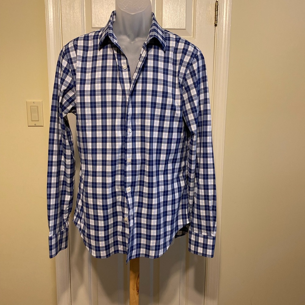 BONOBOS - Blue and White Checkered Slim Fit Men's Shirt, Size: M